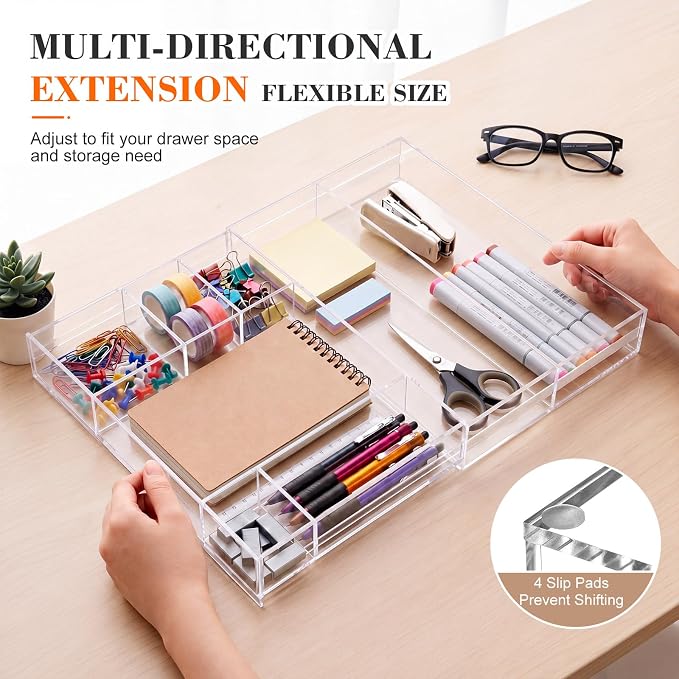 Briwooody Clear Acrylic Drawer Organizer Expandable, 11 Compartments, Small | - Image 4