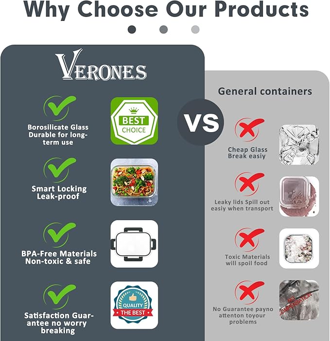 VERONES 30 Pieces Glass Food Storage Containers Set - Image 5