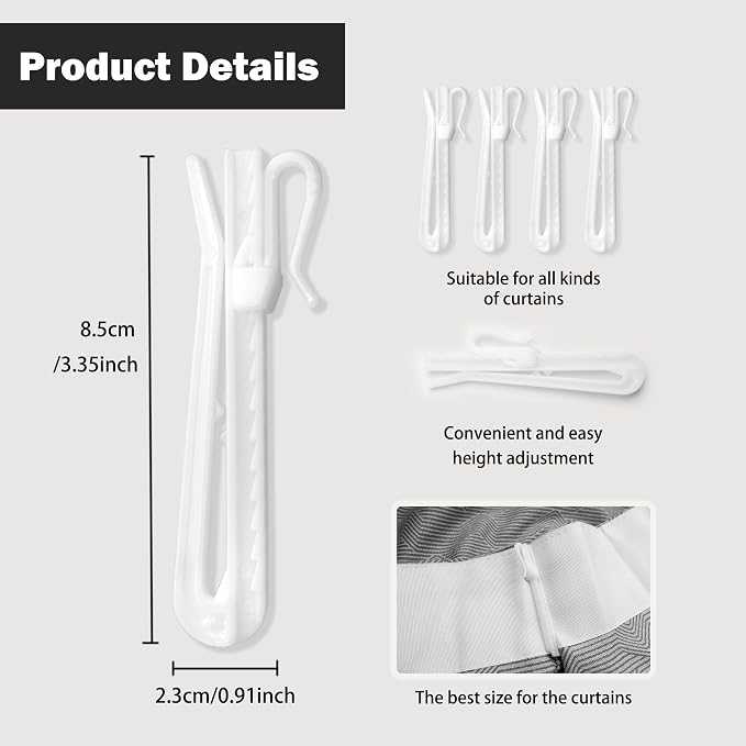 80 Pcs Adjustable Pinch Pleat Curtain Hooks Curtain Clips, Plastic Curtain Hooks - Image 3