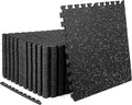0.56in Thick 96 Sq Ft Exercise Equipment Mats, 24 Tiles Rubber Top EVA Foam Workout Mats, Interlocking Gym Flooring for Home Gym, 24 x 24in, Black & White