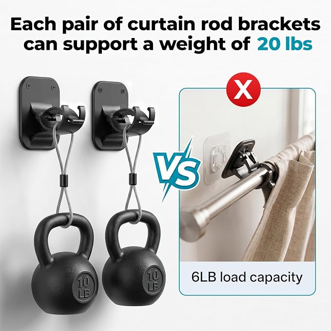 No Drill Curtain Rod Brackets-20LB, 4 Pack Self Adhesive Curtain Rod Holder | - Image 3