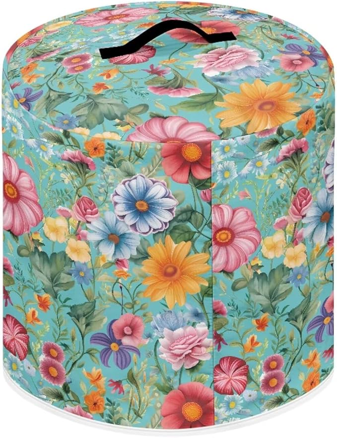 TODIYADDU Green Colorful Floral Pressure Cooker Cover with Handle Fashion Kitchen Appliance Dust Covers for Portable Air Fryer Dust Cover Round Protective Cover Bag Trendy Home Decors
