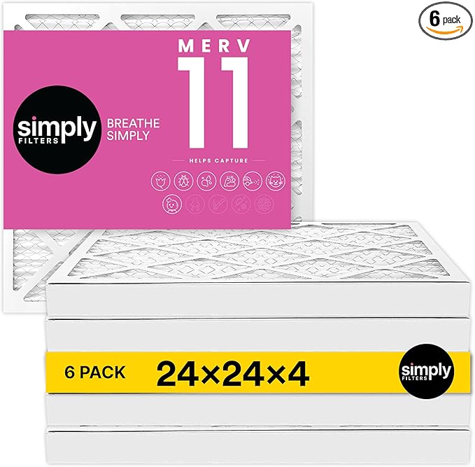 Simply 24x24x4 Air Filter, MERV 11, 6 Pack, Furnace Air Filter for HVAC (Actual Size: 23.5"x23.5"x3.63") DUST, Pet & Allergy Control