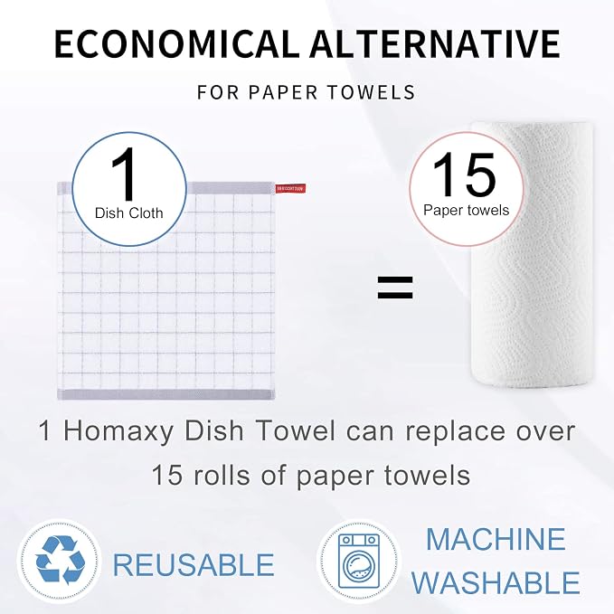 Homaxy 100% Cotton Terry Kitchen Dish Cloths, 6 Pack, Suitable - Image 7