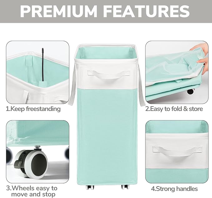 Goodpick Laundry Basket with Wheels, 75L Laundry Hamper with Wheels, Large - Image 4