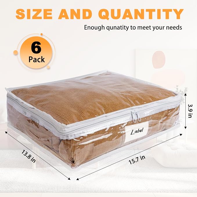 Clear Zippered Plastic Clothes Storage Bags, 6 Pack, Size: 15.7 x 13.8 x 3.9 - Image 5