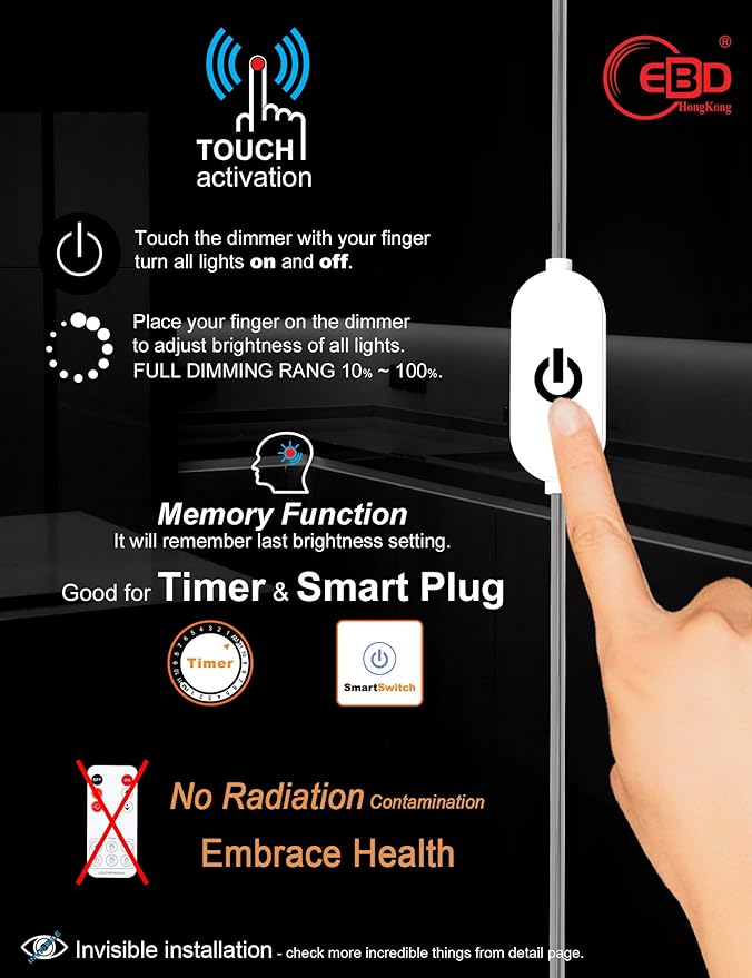 LED Under Cabinet Lighting Touch Under Counter Lights for Kitchen Built-in Adjustable Cable No Messy Wires! 6 Pcs Cabinet Light 6500K 2700Lm 5 External-Cable for Garage Pantry Closet Timer Smart Plug