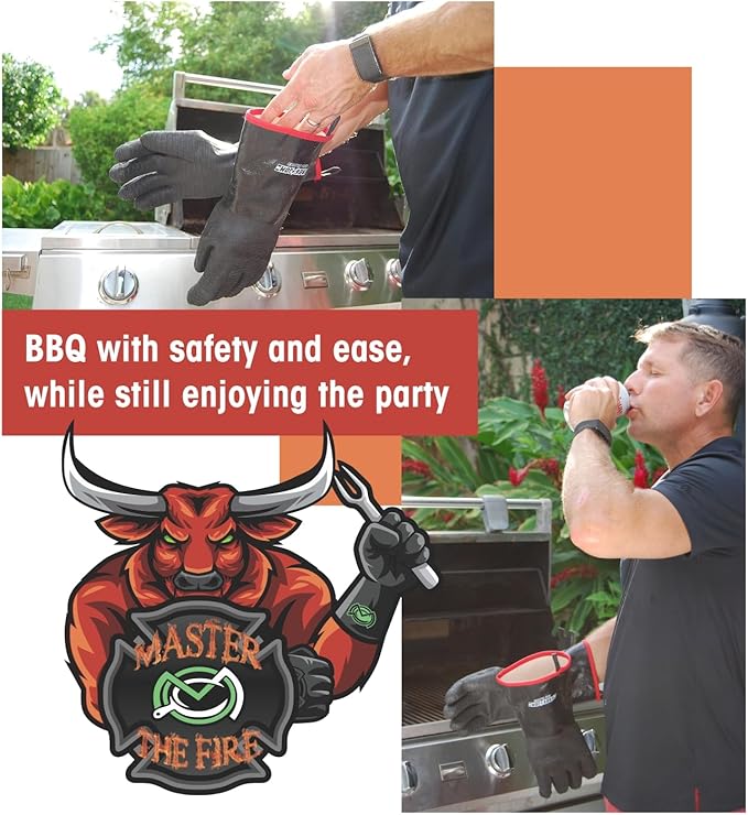 MagneCHEF Freedom BBQ Gloves – 932°F Extreme Heat Resistant Neoprene Grilling Gloves – Patented Magnetic EZ On/Off Safety Clips – Waterproof, 14” Long Cuff for Grills, Smokers, Fryers & Ovens