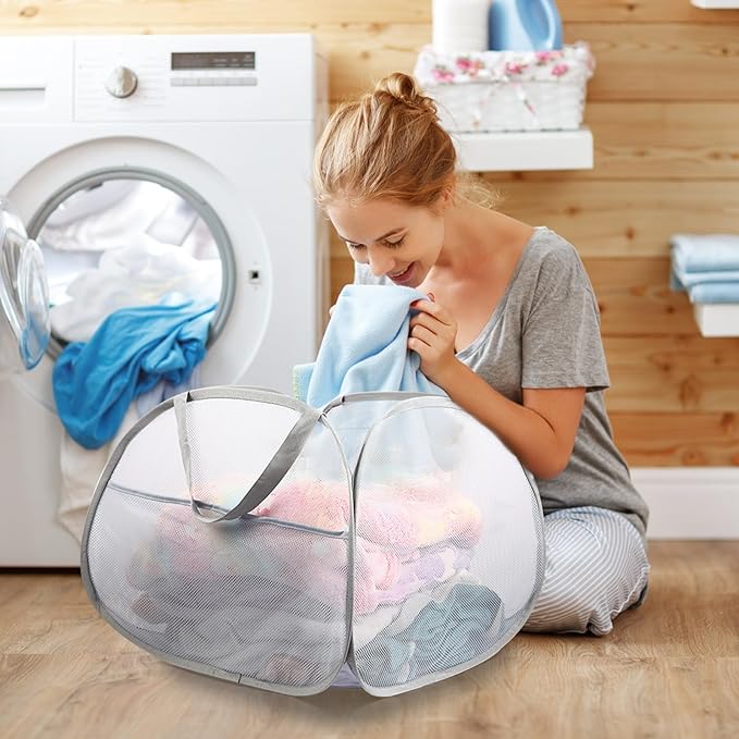 Collapsible Laundry Baskets, 90L Large Foldable Laundry Basket, Durable Mesh - Image 2
