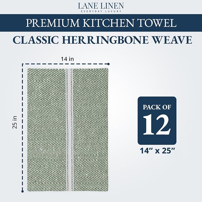 LANE LINEN 100% Cotton Dish Towels Absorbent Lint-Free 12 Pack - Image 2