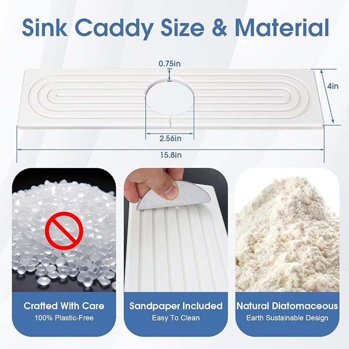 Kitchen Sink Faucet Mat, Water Absorbent Diatomite Stone Sink Tray, Diatomite - Image 3