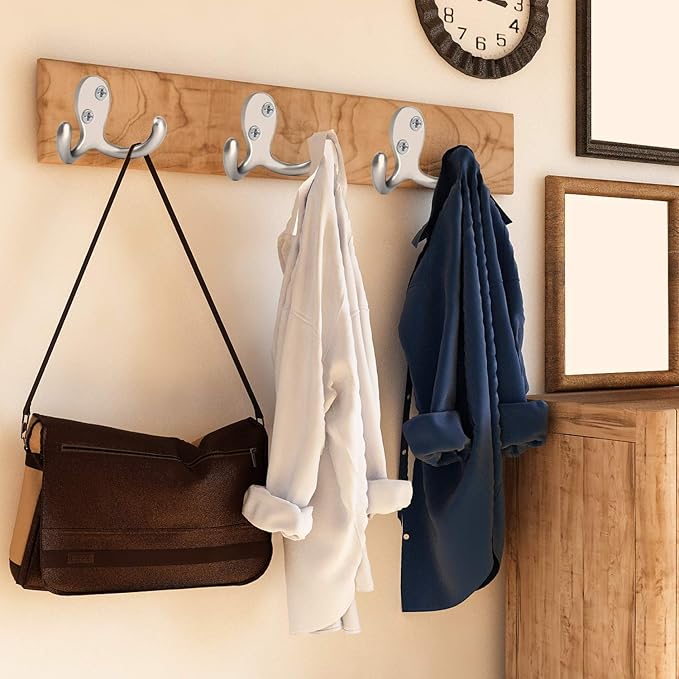 IBosins 20 Pack Silvery Double Prong Coat Hooks Wall Mounted - Image 5