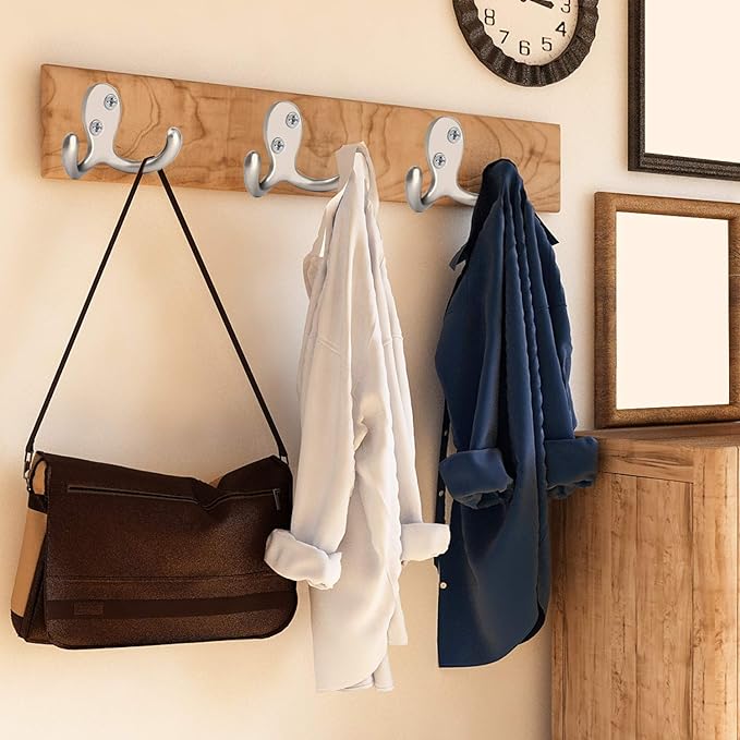 IBosins 8 Pack Silvery Double Prong Coat Hooks Wall Mounted - Image 4