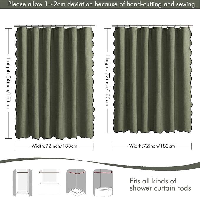 MIULEE 72"x84" Extra Long Scalloped Linen Shower Curtain Olive Green - Image 6