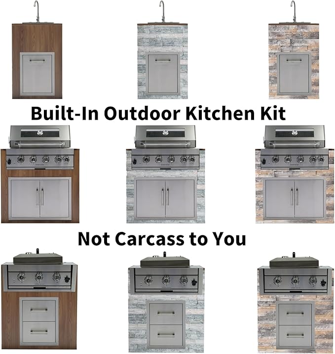 Outdoor Kitchen Kit, Built-in 32 inch LPG Gas Grill 60000 BTU Stainless Steel Four burners Grills,DIY Combo Outdoor Kitchen Island, 12 in 1 BBQ Tool Set Best of Backyard Gourmet Package Deal