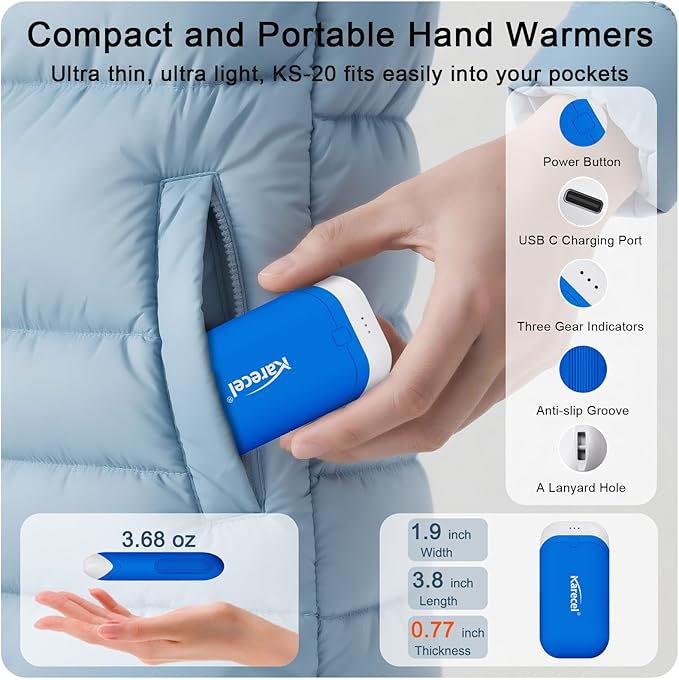 Karecel Heat-Conducting Silicone Rechargeable Hand Warmers 2 Pack, 10,000mAh Double-Sided Heating USB Electric Hand Warmers, Portable Pocket Heated Handwarmers, Hunting Essentials, Men Women Gifts