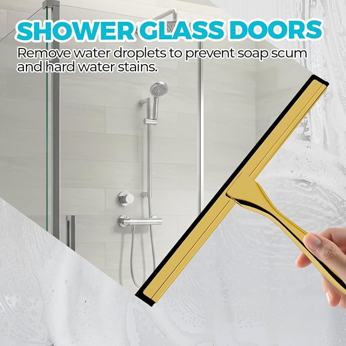 Shower Squeegee for Glass Doors, Tile Walls, Mirrors and Windshields | 10" Gold - Image 2