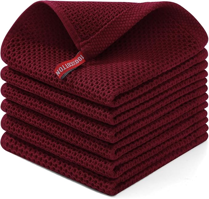 Homaxy 100% Cotton Waffle Weave Kitchen Dish Cloths 6-Pack, Burgundy | 12 x 12 by Homaxy