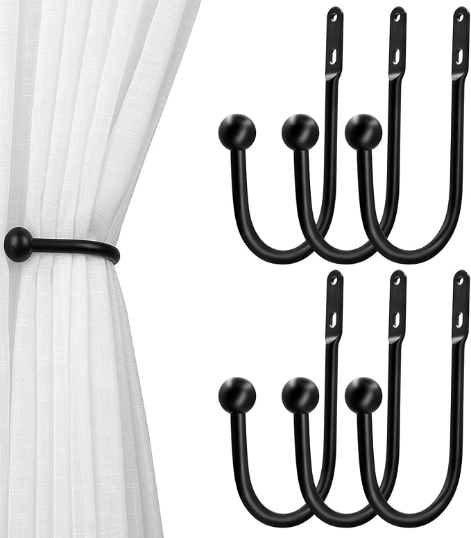 VRSS 6" L x 3" W Wall Mount Curtain Tiebacks Drapery Holdbacks Black, Simple by VRSS
