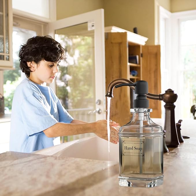 2 Pack Soap Dispenser, 18 Oz Antique Design Thick Glass Hand Dispensers; - Image 7