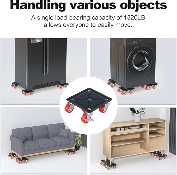Fivepears Furniture Lift Mover Tool Set-3000 lb,5-Wheel Heavy-Duty Furniture Dolly with Handle,360°Swivel Casters Trolley-Ideal for Moving Heavy Machinery, Equipment, Pianos, Couches and Carpeted