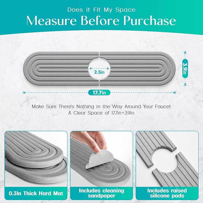 Stone Faucet Mat for Kitchen Sink – Diatomite Fast-Drying Stone Tray, Faucet - Image 4