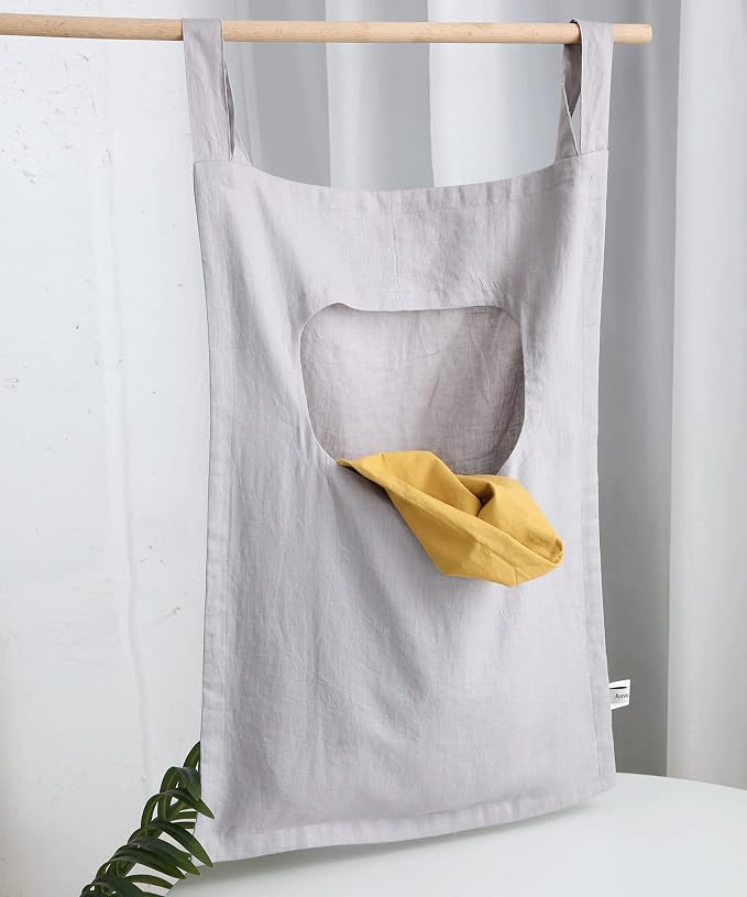 Amazhiyu 100% Linen Door Hanging Laundry Hamper Bag, 19x27 Inches - Image 3