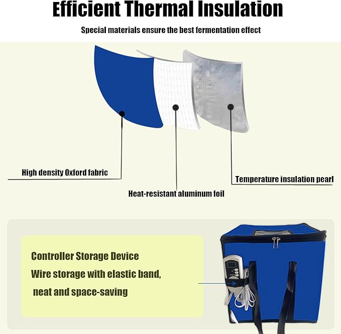 Foldable Proofing Box with Heater,Bread Dough Proofer 43L,Adjustable Thermostat &TIME Sourdough Starter Warmer for Baking,Dough Rise, Pizza and Yoghurt Making, Blue 13.8 * 13.8 * 13.8inch