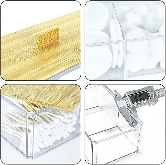 Acrylic Qtip Holder Dispenser, 3 Compartments Cotton Swab Holder - Image 6