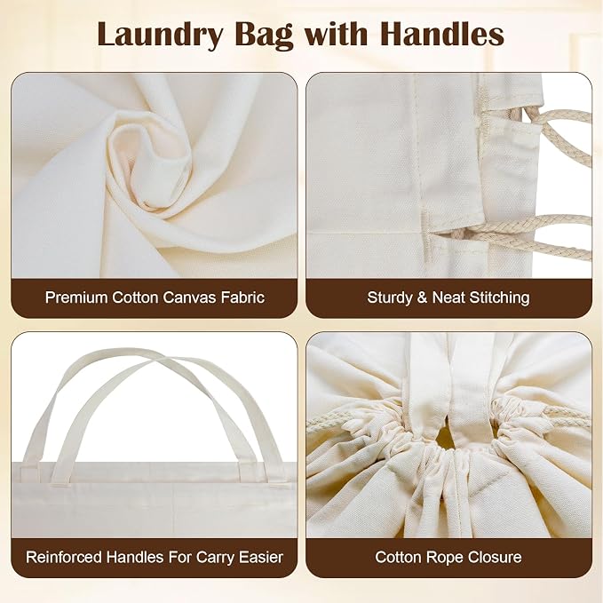 Canvas Laundry Bags with Handles & Rectangular Base 20"Wx15"Dx27.6"H 2 Pack - Image 4