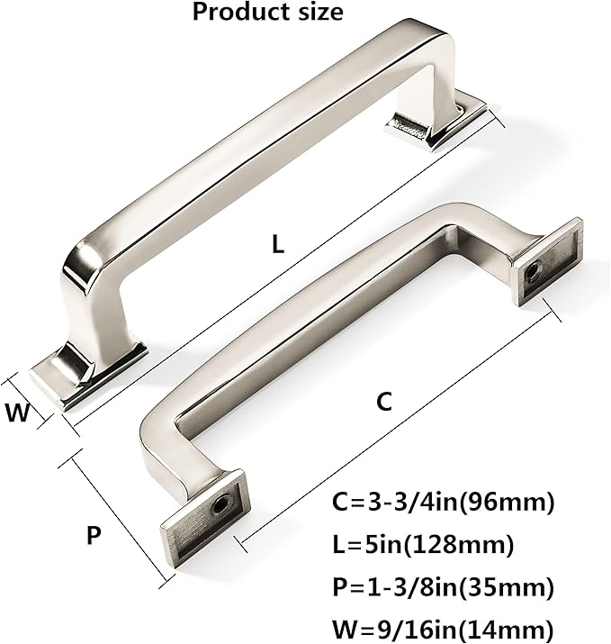 Khtumeware 10 Pack Polished Nickel Cabinet Pulls & Drawer Handles - 3-3/4 Inch, Kitchen Cabinet Hardware