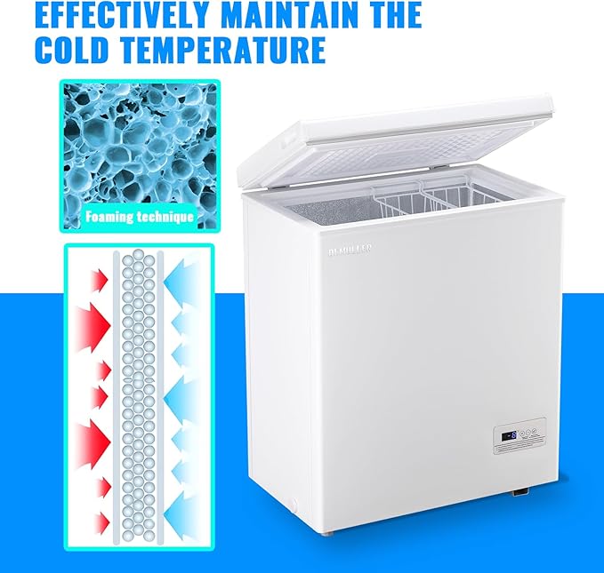 Chest Freezer Ultra-Low Temperature Deep Freezers (Down to -11.2 ℉) with Two Removable Baskets Accurate Display of Cabinet Temp Freestanding White