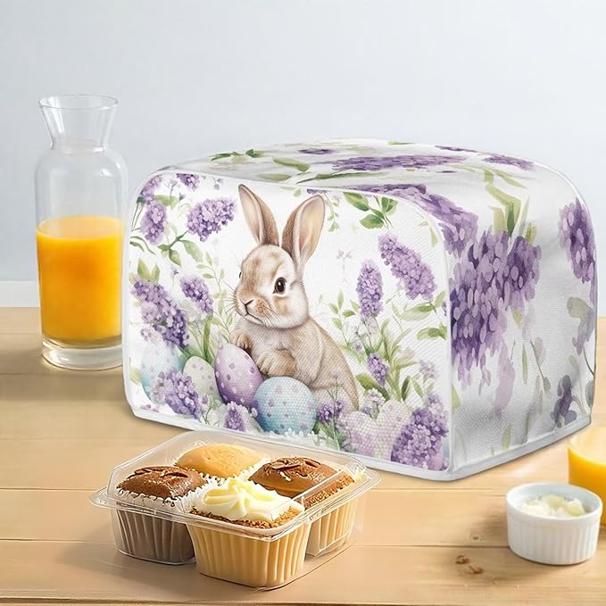 Easter Egg Bunny Print Toaster 4 Slice Cover Dust Fingerprint Protection Universal Size Kitchen Appliance Waterproof Cover
