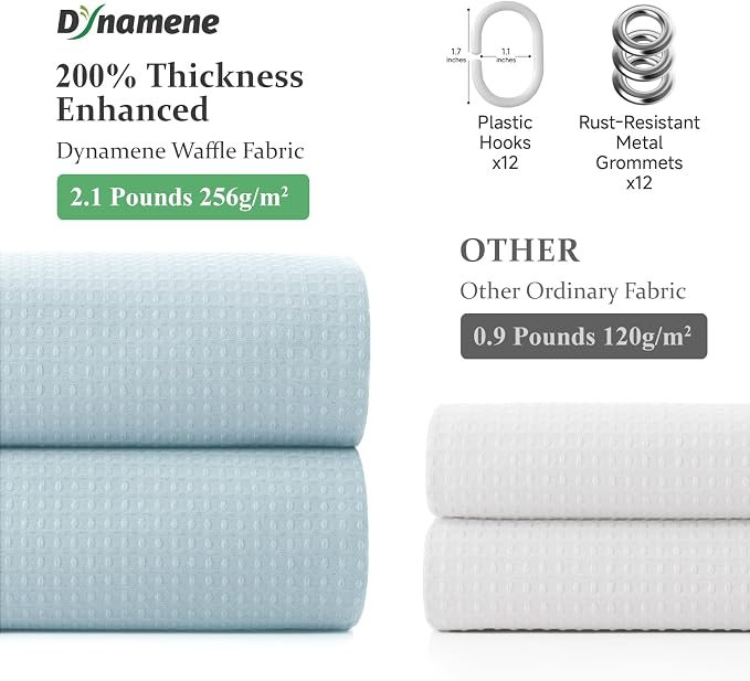 Dynamene Long Waffle Shower Curtain 256 GSM Heavy Fabric 72x78 Fog Blue - Image 5