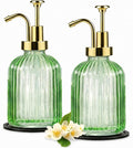 SheeChung 12oz Green Glass Liquid Soap Dispenser, 2 Pack | Elegant Hand Soap by SheeChung