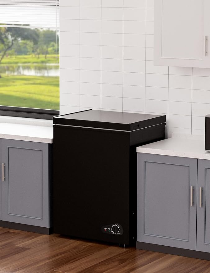 5.0 Cu.Ft Chest Deep Freezer with 2 Removable Baskets, Energy Efficient (0.41kWh/24H), <40dB Ultra-Quiet, 6 Temp Control, Manual Defrost, Free Standing Top Open Door for Home Garage Basement, Black