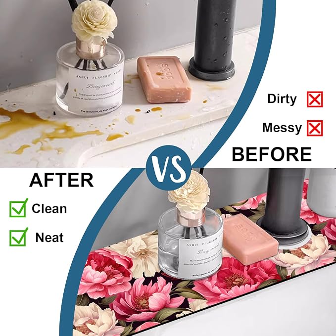 Faucet Mat for Kitchen Sink Absorbent Splash Guard Bathroom 23.5"X5.5" - Image 6