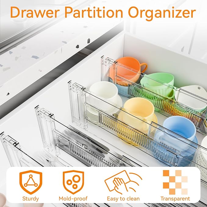 12 Pack Clear Acrylic Drawer Divider 6 Inch High, Expandable from 14-20'' - Image 6