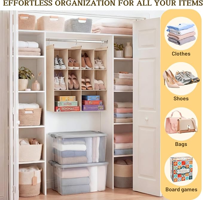 3 Tier Hanging Closet Organizer, 10 Compartments Dual Row Storage, 3 Sturdy - Image 6
