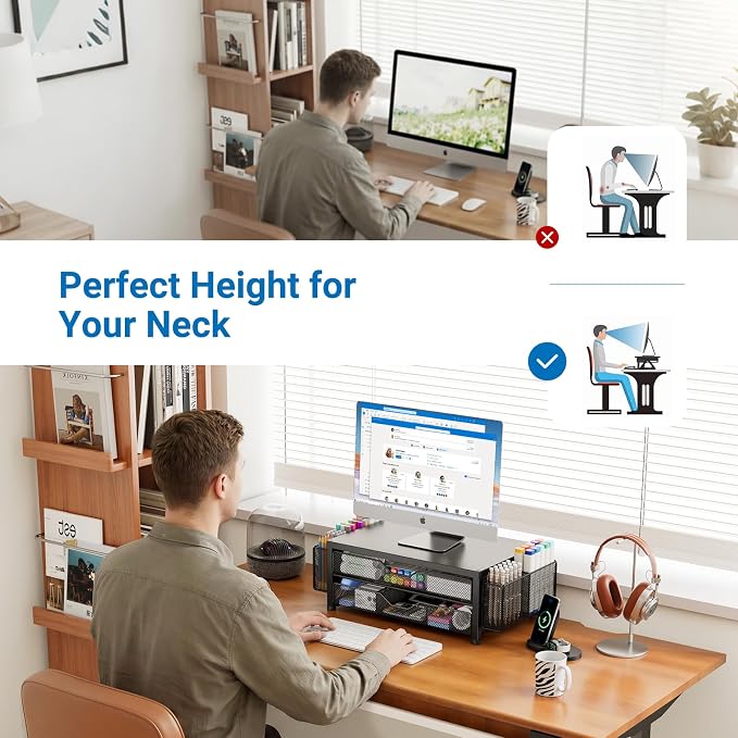 Desk Organizer and Accessories, 2-Tier Computer Monitor Stand Riser - Image 5