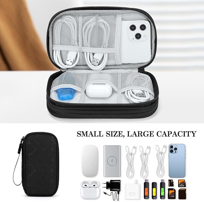 FYY Electronic Organizer, Travel Tech Pouch, Cable Organizer Black Quilted | - Image 6