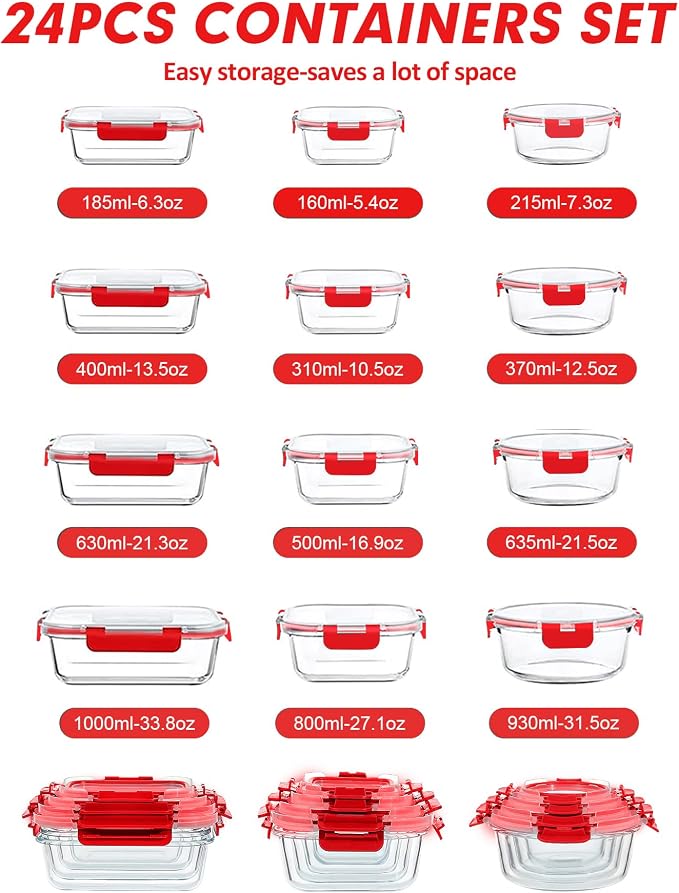 VERONES 12 Packs Glass Food Storage Containers Set - Image 2