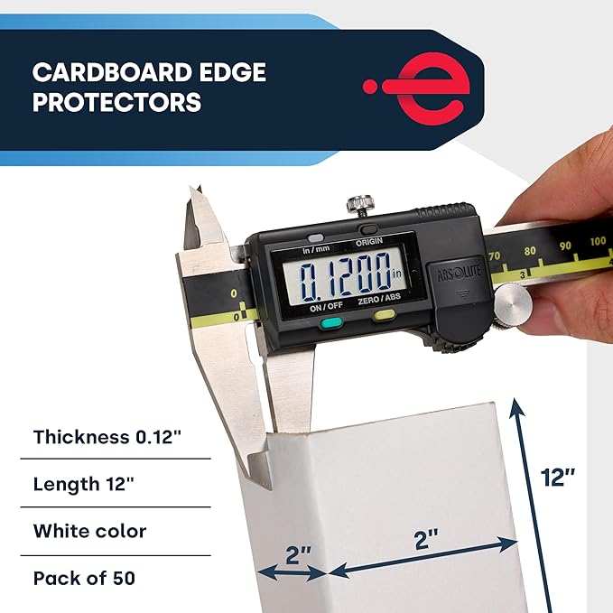 Cardboard Corners for Packing - 2"W x 2"D x 12"L, Light Duty .120 ga, Pallet Box Corner Protectors, Angle Boards, White, 50/Pack