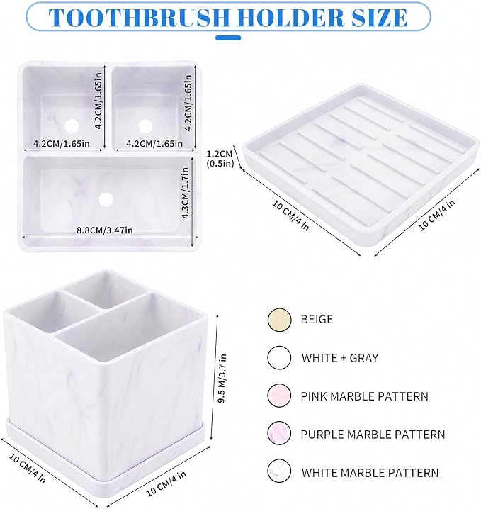 Silicone Toothbrush Holders for Bathrooms Marble Purple, 3-Slot Electric - Image 4