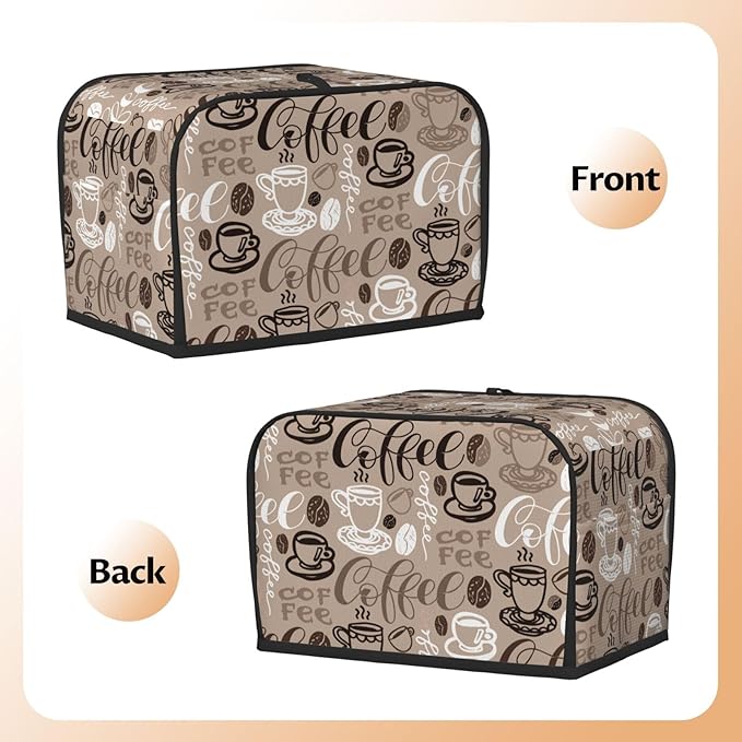 Brown Coffee Pattern 2 Slice Toaster Cover, Waterproof Toaster Dust Cover Bread Maker Protective For Small Kitchen Appliance Dining Room Home Table Decor Gifts