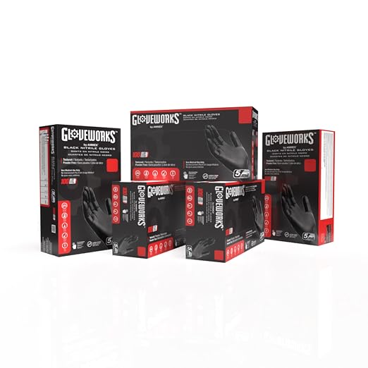 GLOVEWORKS Nitrile Gloves Disposable 5 mil Black Size Medium 5 Boxes of 100 by GLOVEWORKS