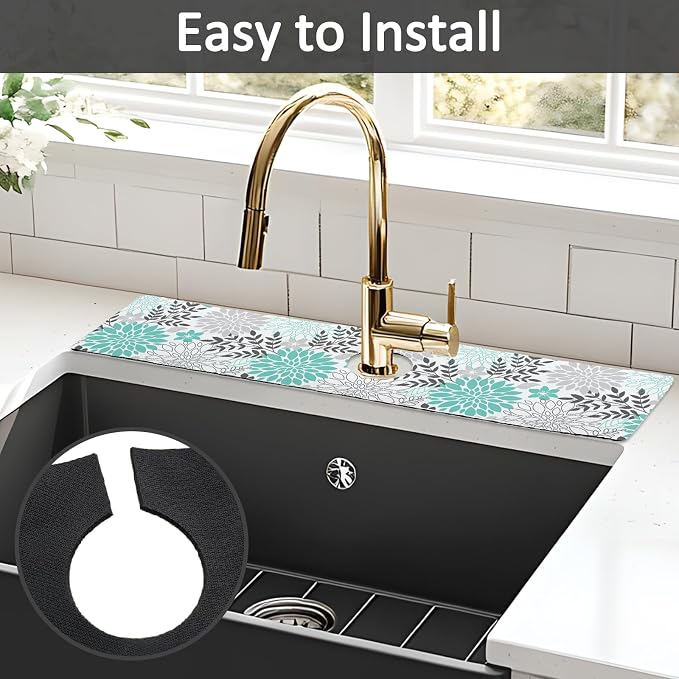 24" X 5.5" Kitchen Sink Splash Guard Faucet Mat Flora Super Absorbent Fast - Image 5