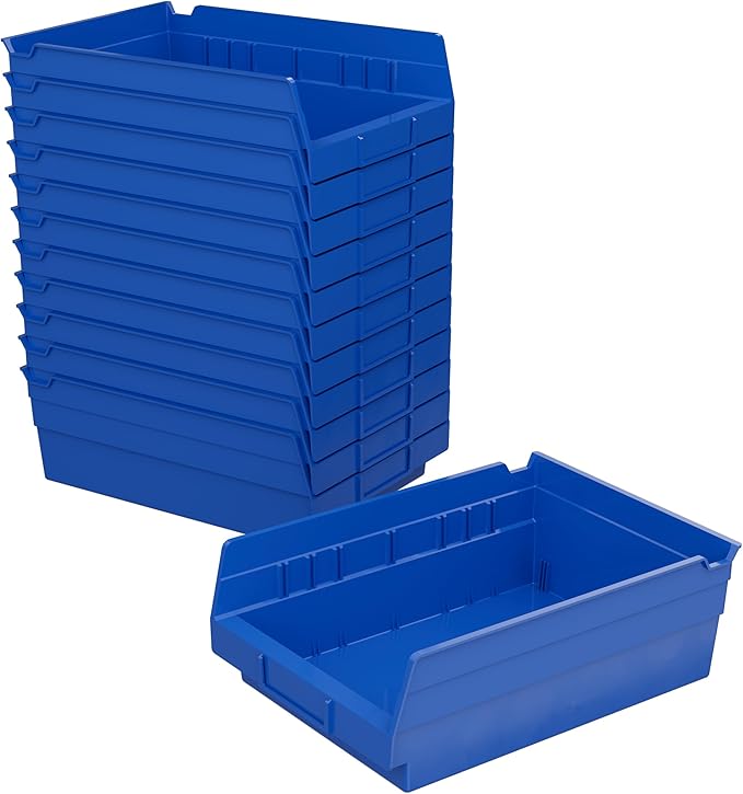 Akro-Mils 30150 Plastic Organizer and Storage Bins for Refrigerator, Kitchen & 30224 AkroBins Plastic Hanging Stackable Storage Organizer Bin, 11-Inch x 4-Inch x 4-Inch, Blue, 12-Pack