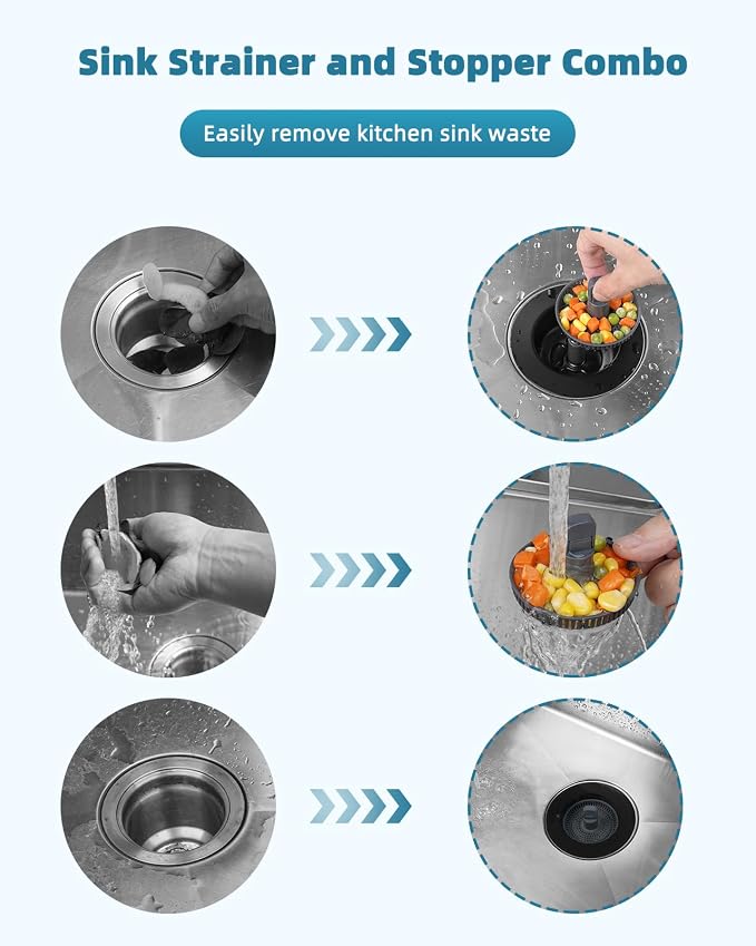 Universal 3 in 1 Kitchen Sink Drain Strainer Stopper Combo, Matteblack - Image 2