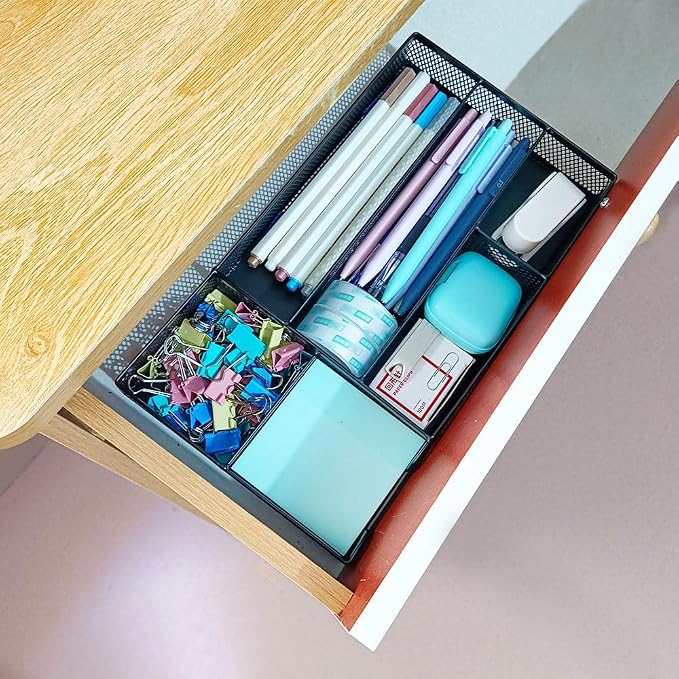 2 Pack Desk Drawer Organizer, Small Metal Mesh Desk Organizer Tray, Pen Pencil - Image 6